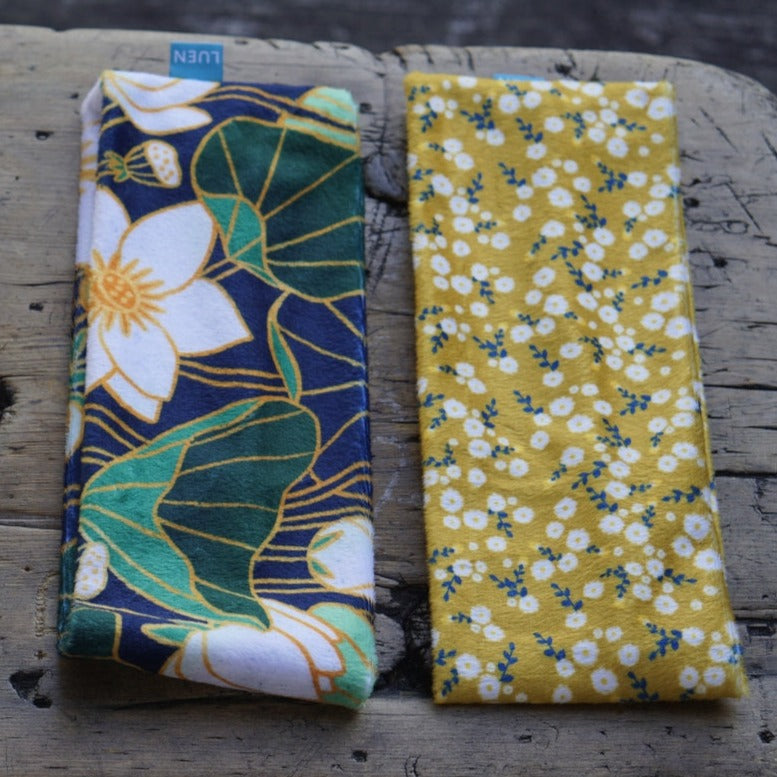 Sennepsgult pannebånd til dame med blomster